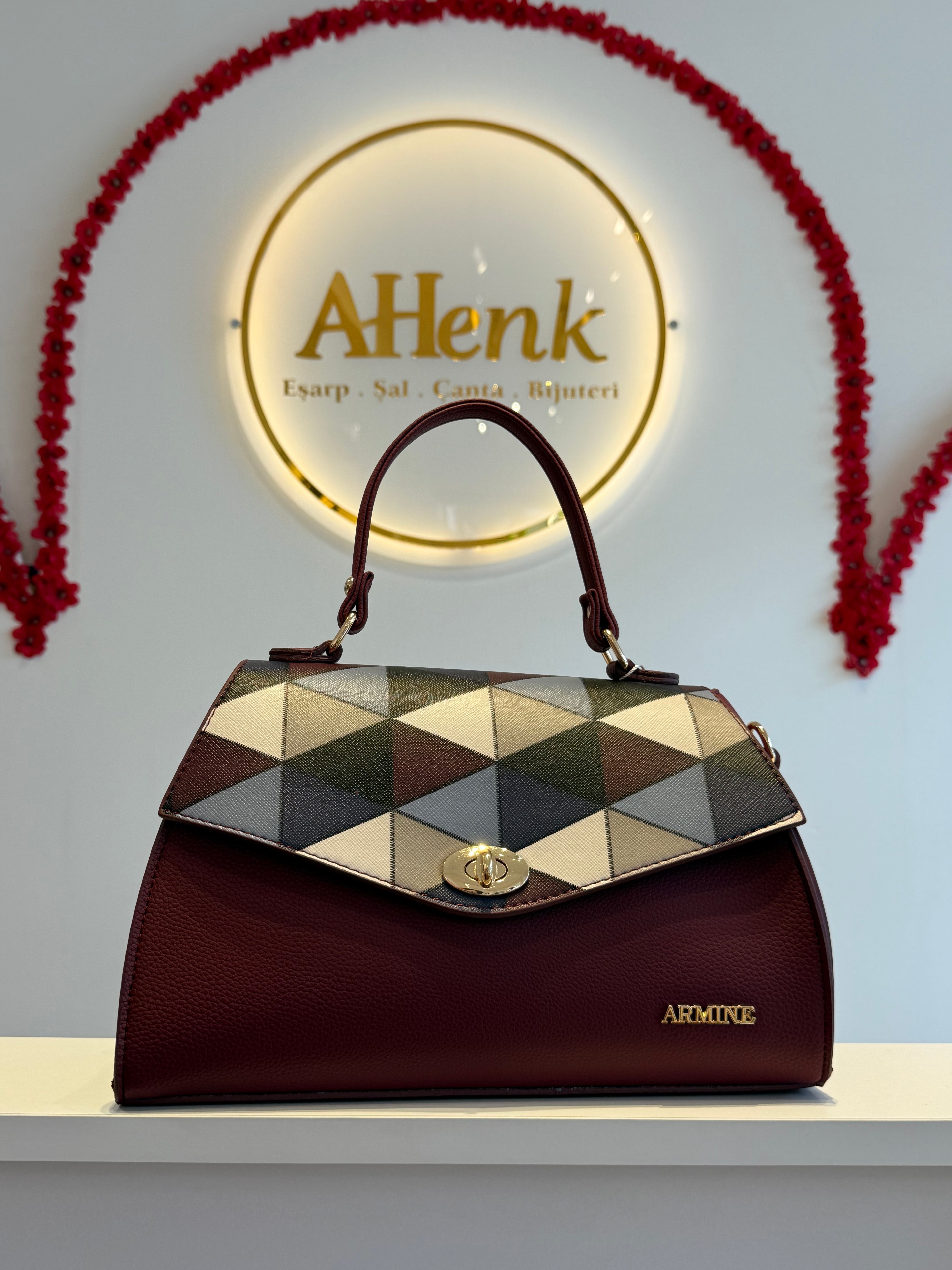 Armine 409 Bordo Ekose Çanta