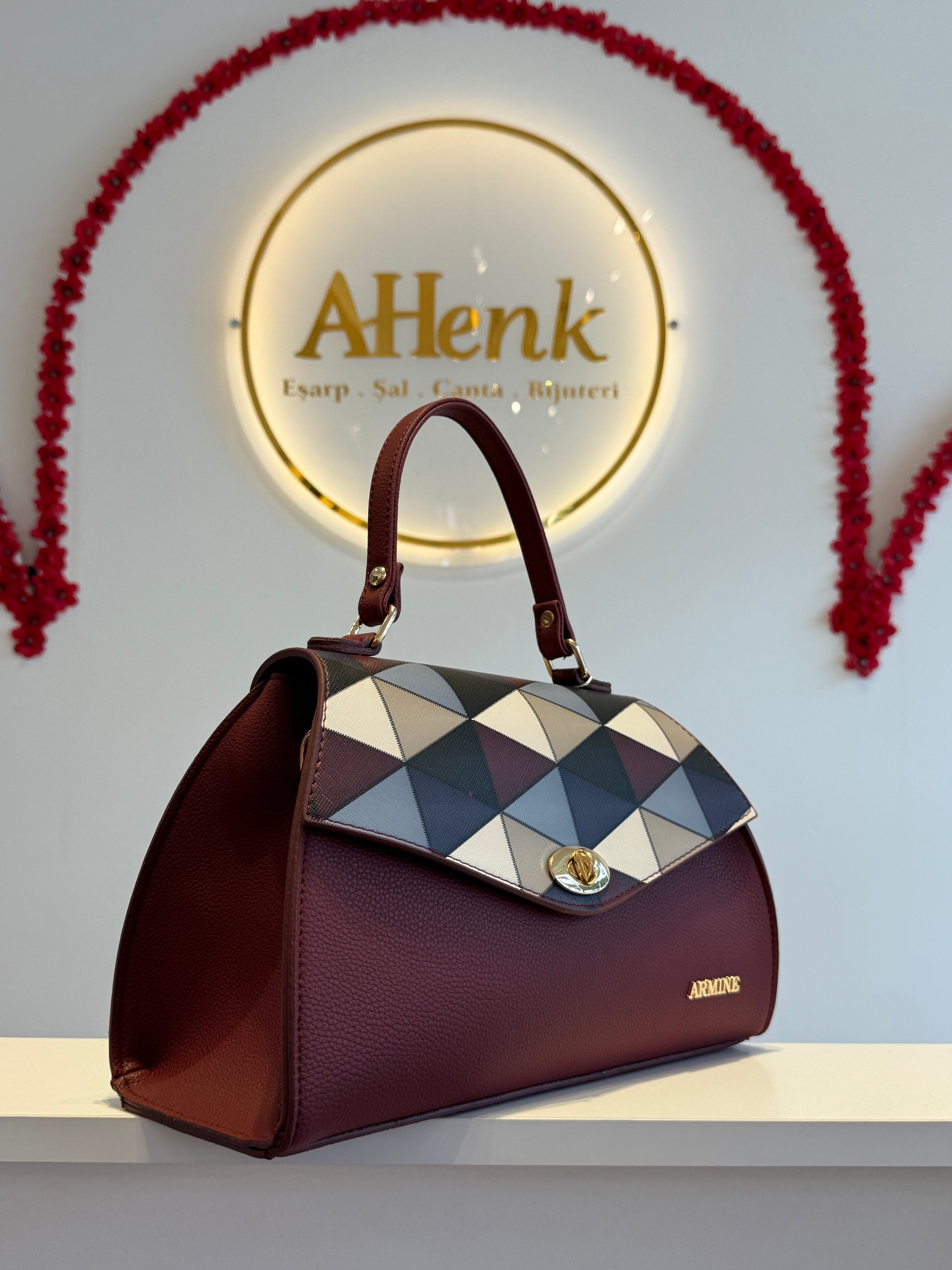 Armine 409 Bordo Ekose Çanta
